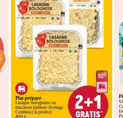 Plat préparé Lasagne bolognaise ou macaroni jambon-fromage