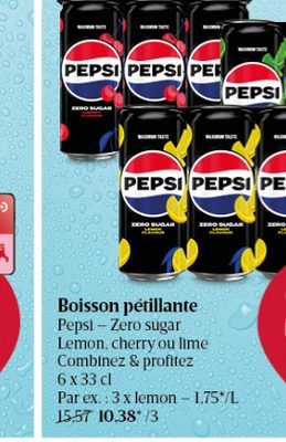 Pepsi zéro sucre Lemon, cherry ou lime