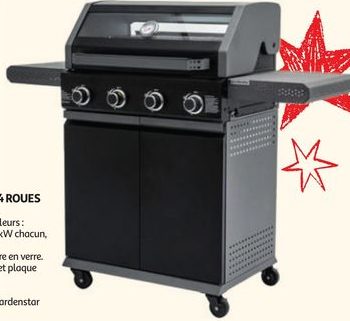 BARBECUE GAZ 4 BRÛLEURS 4 ROUES GARDENSTAR