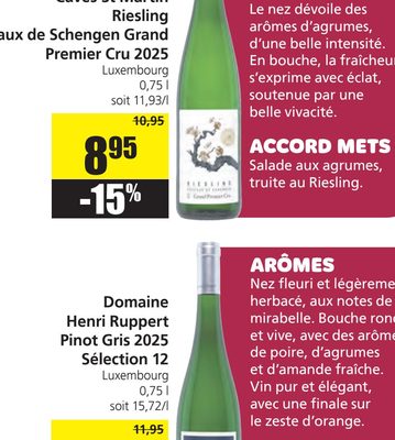 Caves St Martin Riesling Coteaux de Schengen Grand Premier Cru 2025