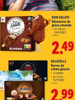 BON GELATI Bâtonnets de glace amande