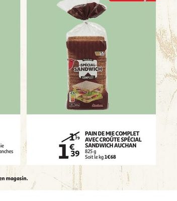 Pain de mie complet avec croûte spécial sandwich Auchan